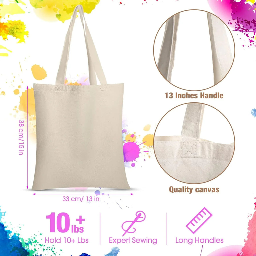 24 Pieces Canvas Tote Bags; Blank Plain Canvas Bag Lightweight Reusable Grocery Shopping Cloth Bags with Handles for DIY Crafting and Decorating; 13 cm W x 15 cm H