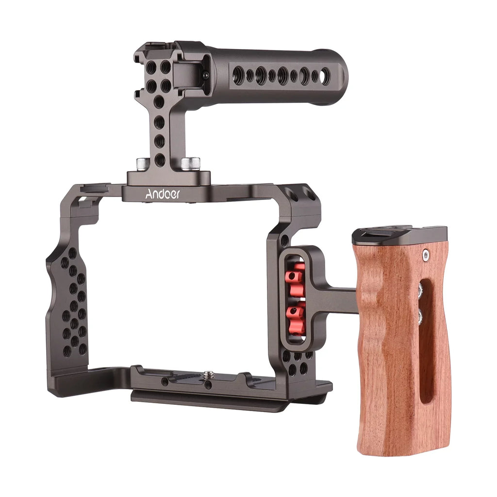 7299 Aluminum Alloy Cage Kit with Video Rig Handle Wooden Grip Replacement for Sony A7R III/ A7 II/ A7III