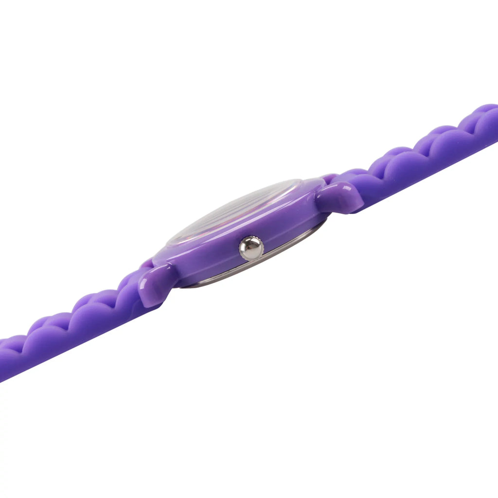 Frozen Elsa and Anna Girls' Purple Plastic Time Teacher Watch; Purple Silicon Strap