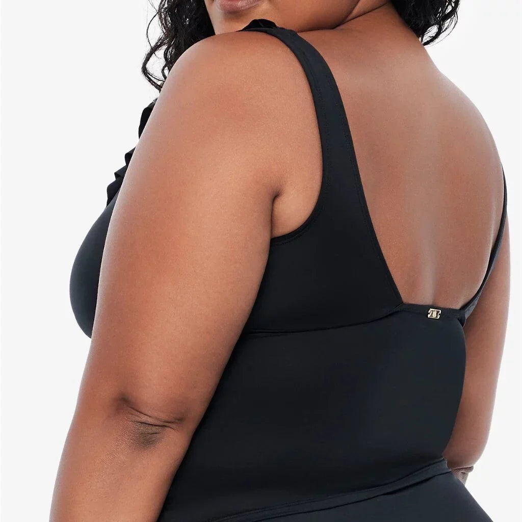 Ralph Lauren BLACK Plus Size Tummy-Control Underwire Ruffled Tankini Top; US 20W