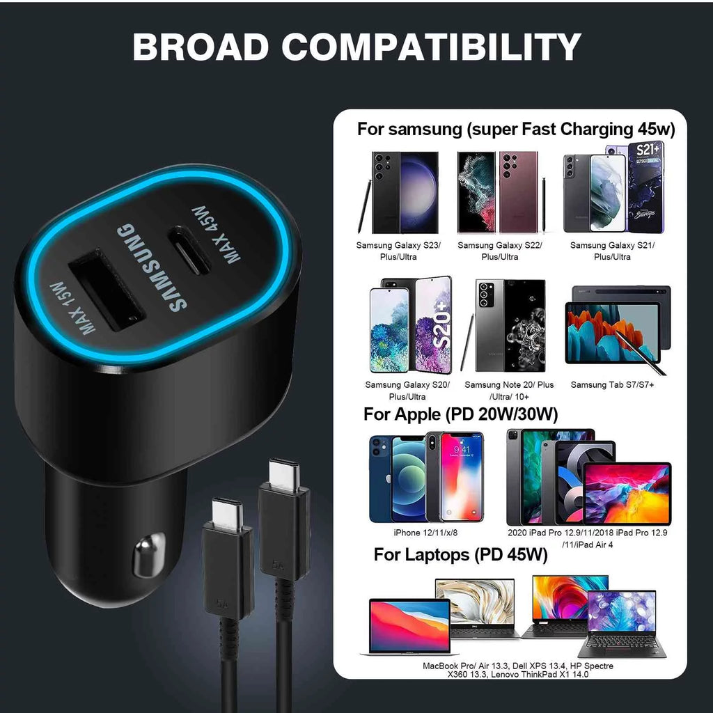 Super Fast Dual Car Charger Usb (45W+15W) Two Ports EP-L5300 Black for Lenovo Legion Y700