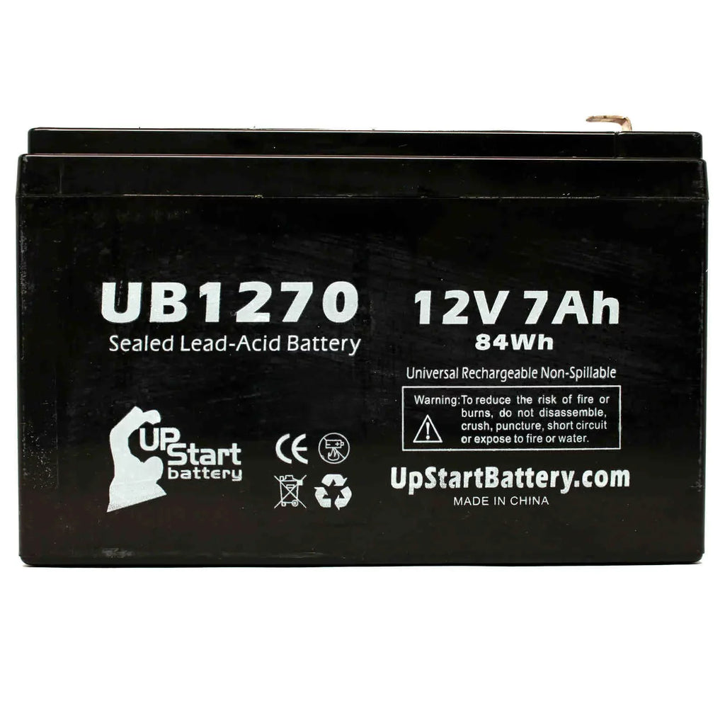 2x Pack - Compatible Upsonic PCM200VR Battery - Replacement UB1270 Universal Sealed Lead Acid Battery (12V; 7Ah; 7000mAh; F1 Terminal; AGM; SLA) - Includes 4 F1 to F2 Terminal Adapters