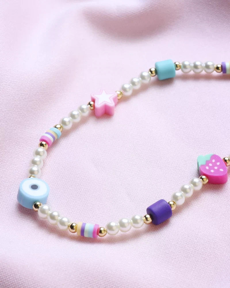 Il Mare con Me Phone Strap in Freshwater Pearls Star Strawberry Heart and Nazar Charms