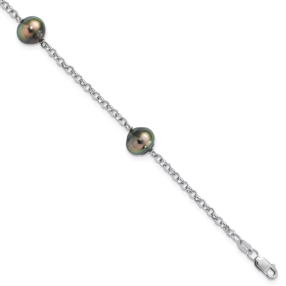 Auriga 925 Sterling Silver 9mm 3Stat Tahit Saltwater Pearl Bracelet 7.5inch for Women