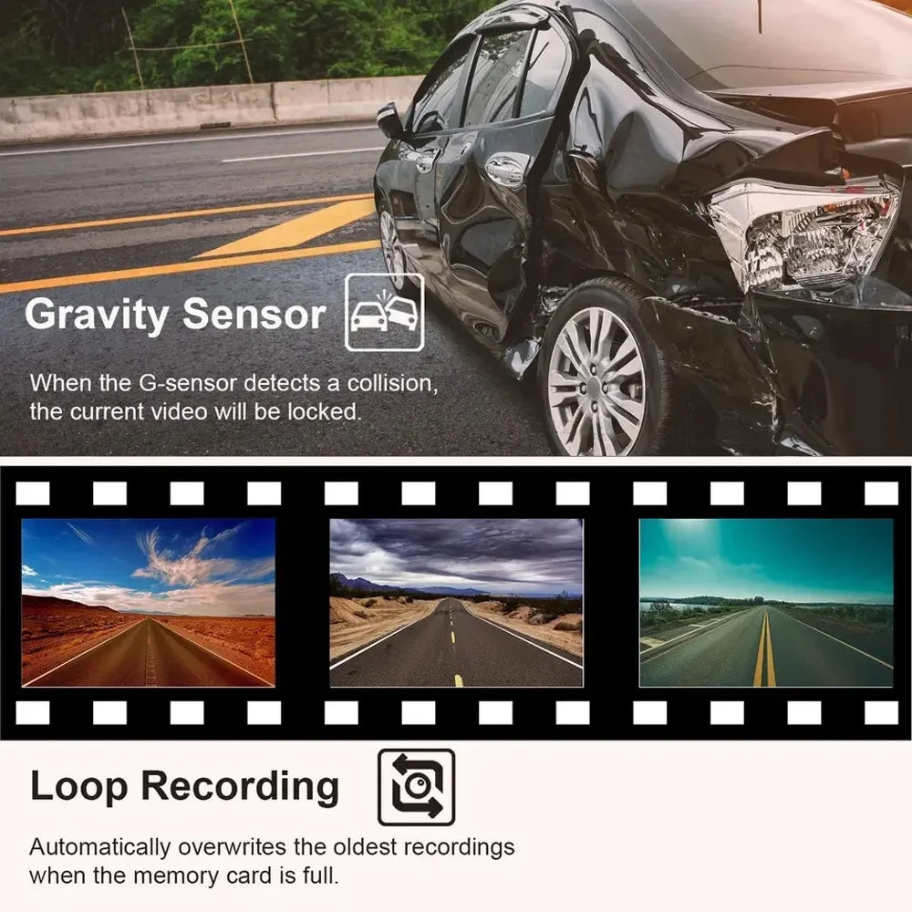 3 Channel Dash Cam Front and Rear Inside; 1080p 3 footes 170° Wide Angle Dashcam; Dash Camera for Cars with 128GB Card; Super Night Vision; G-Sensor; Motion Detection