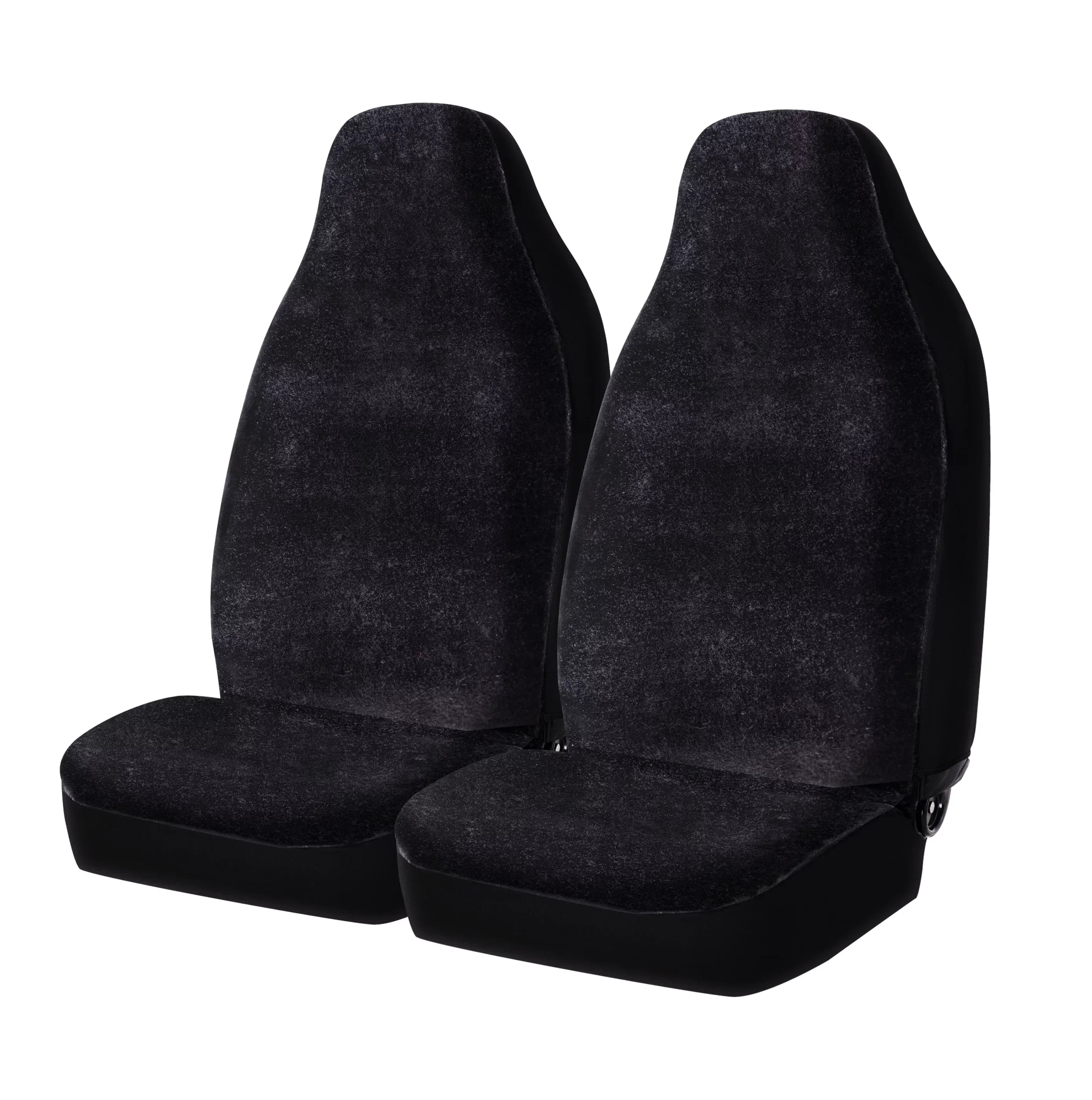 Auto Drive 2 Piece Car Seat Covers High Back Soft Faux Fur Polyester Black; Universal Fit; 2002SC101
