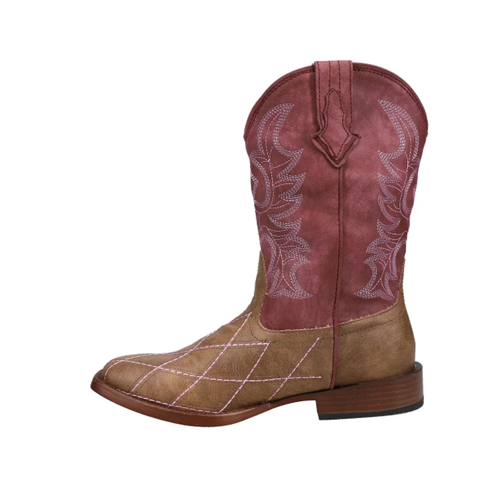 Roper Kids Girls Cross Cut Round Toe Western Cowboy Boots Mid-Calf