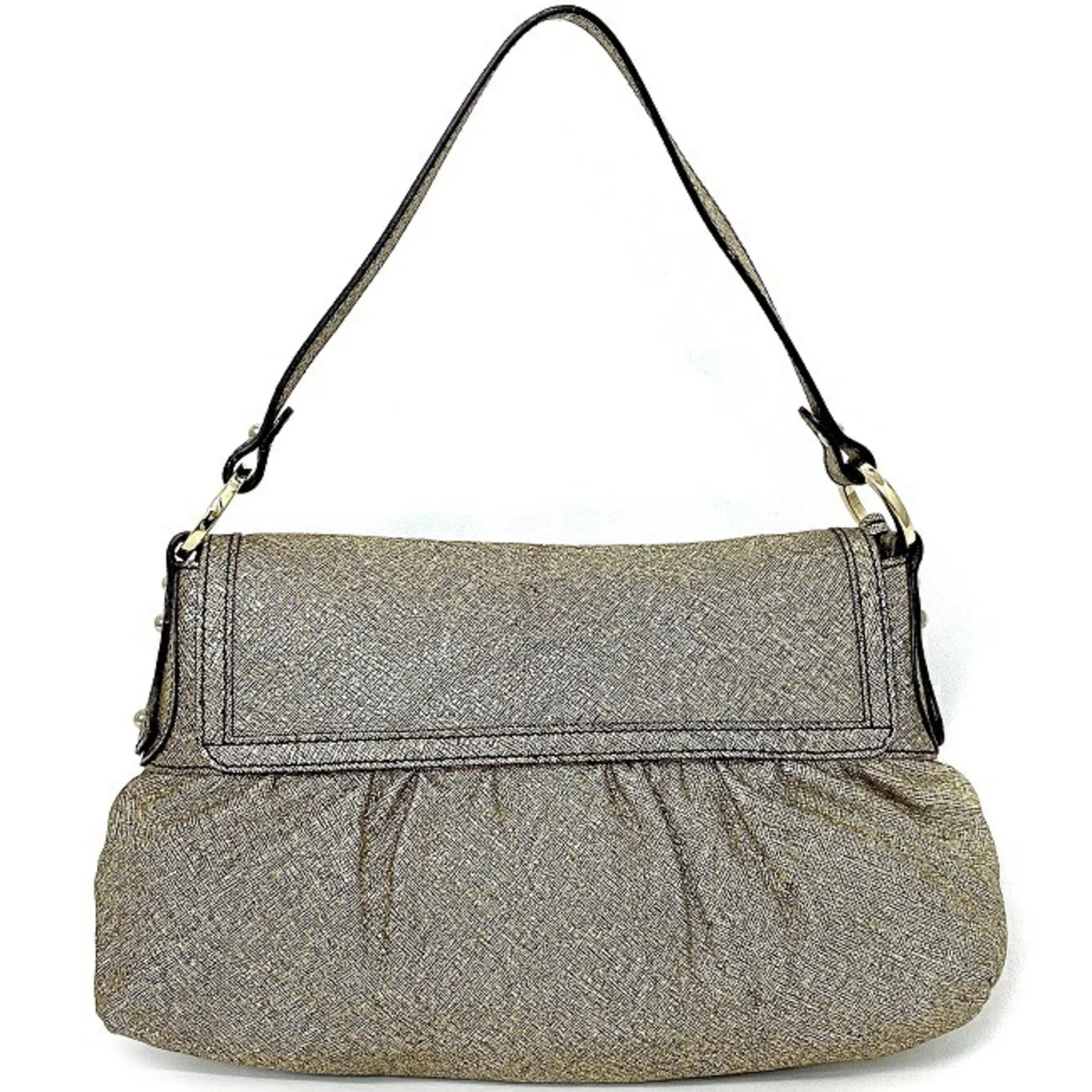 Pre-Owned Fendi Handbag Gold Lame 8BK042 Canvas Leather FENDI Semi-shoulder Bag Flap One Shoulder Ladies (Good)