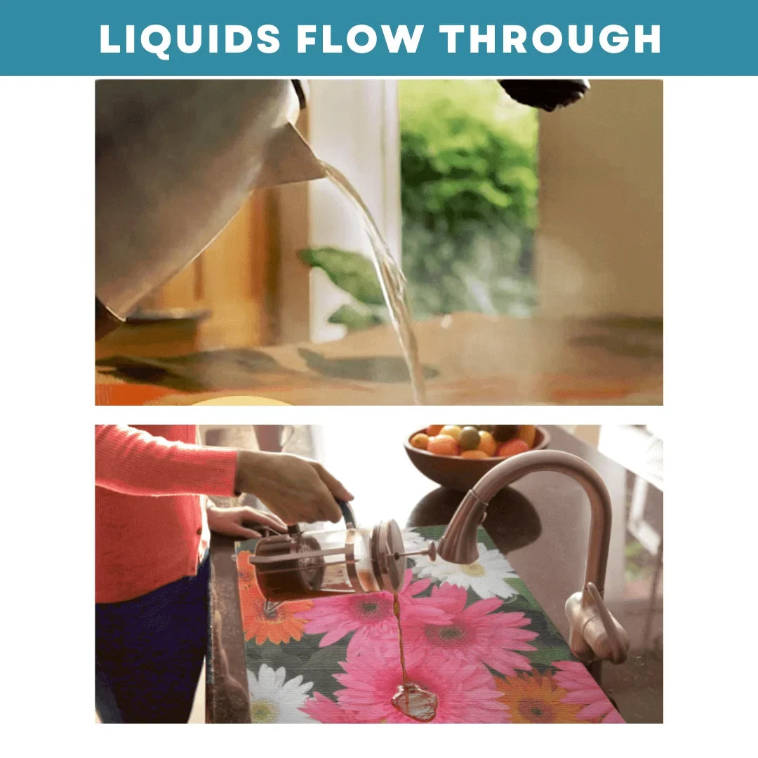 Sink Out of Sight- Home Décor Kitchen Sink Cover; Hot/Cold Liquids and Debris pass through cover; 5 Designs; 2 adjustable sizes. Design: Jenny's Rose Size 39.5"X20" for double sink coverage -SK2-JR2-a