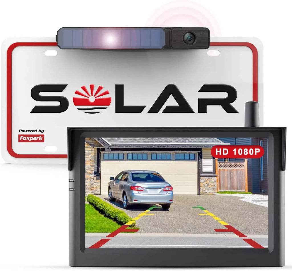 Foxpark Solar RV Wireless Backup Camera 5" Monitor Rear View Camera 2 Channels Trailer Reverse Camera for Van;Camper Highway Observations System (Solar 3)