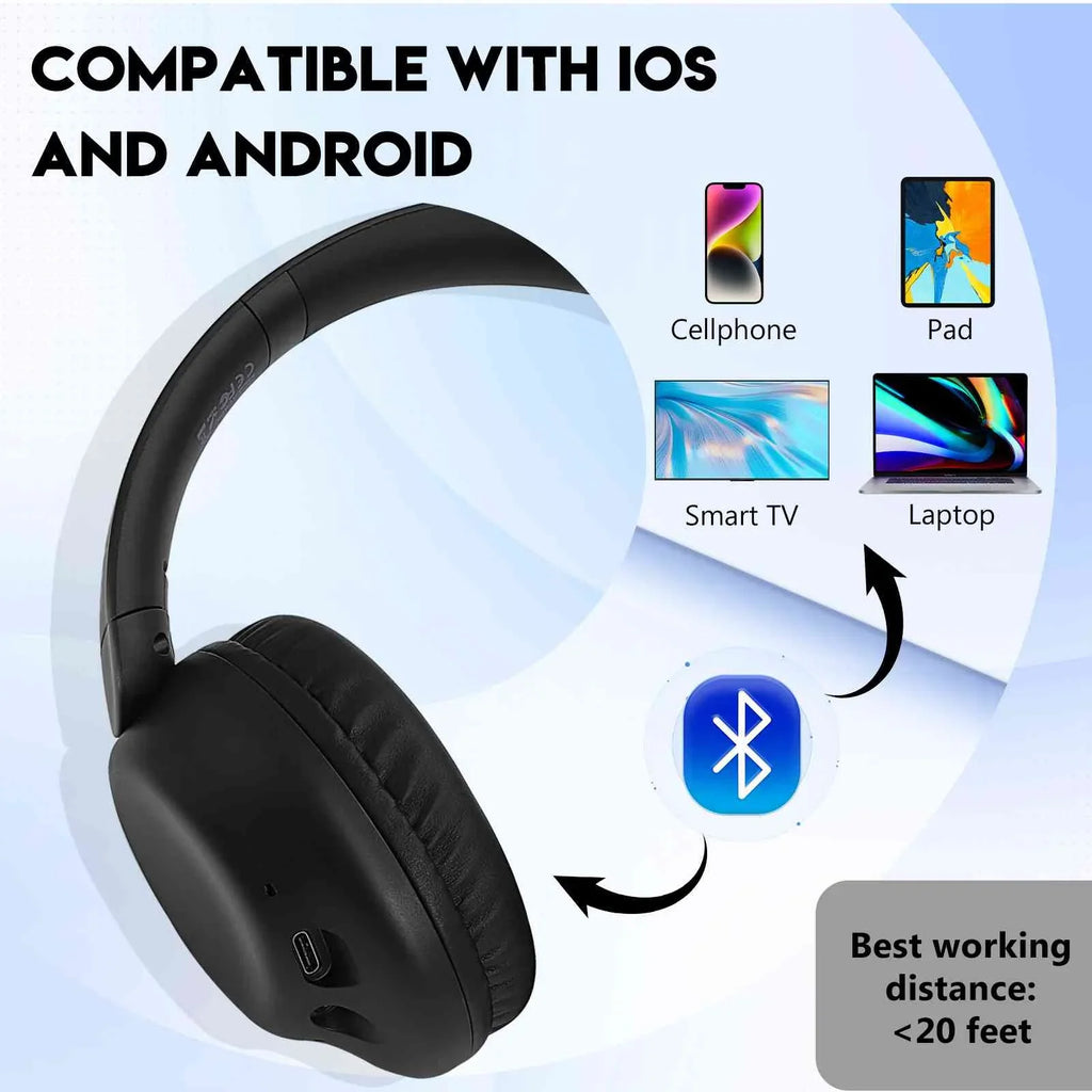 UrbanX UX35 Wireless Bluetooth Stereo Earphones with High Resolution Audio; Deep Bass; Superior Comfort Over The Ear Headphones with Mic for QMobile Energy X2 Phone Call Support