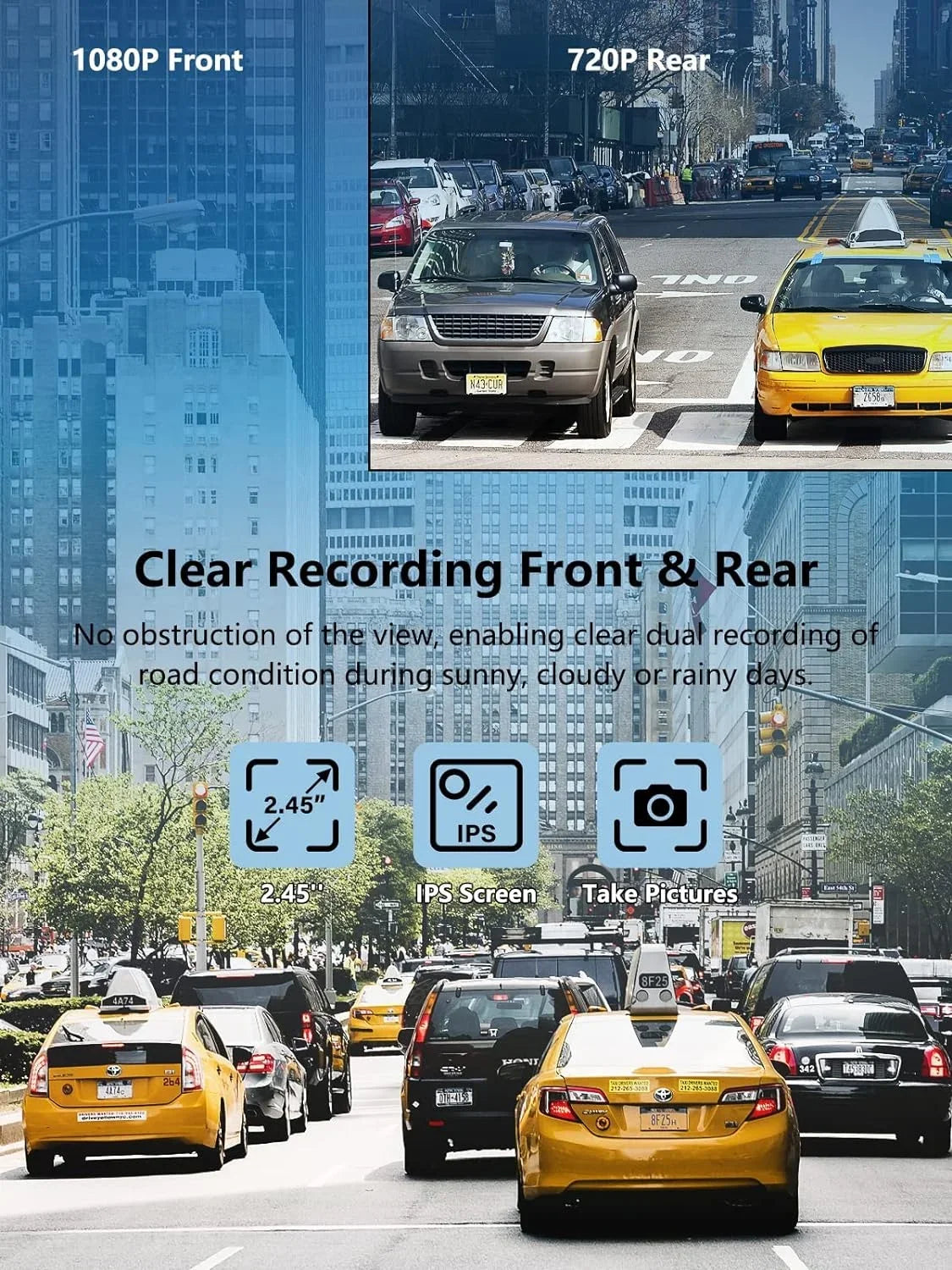 Dash Cam Front and Rear; Mini Dash Cam 1080P Full HD with 32GB SD Card; 2.45 inch IPS Screen; 2 Mounting Ways; Night Vision; WDR; Accident Lock; Loop Recording; Parking Monitor Car;Motorcyle;Balls