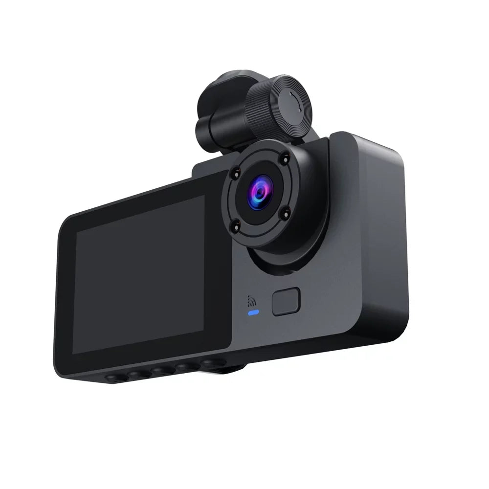 Shinysix 1080P DVR Dash Camera Front & Inside & Rear Camera Driving Recorder 2 millimeter Screen Dashcam Support Night-Vision Loop Recording Motion Detection One-Key Lock