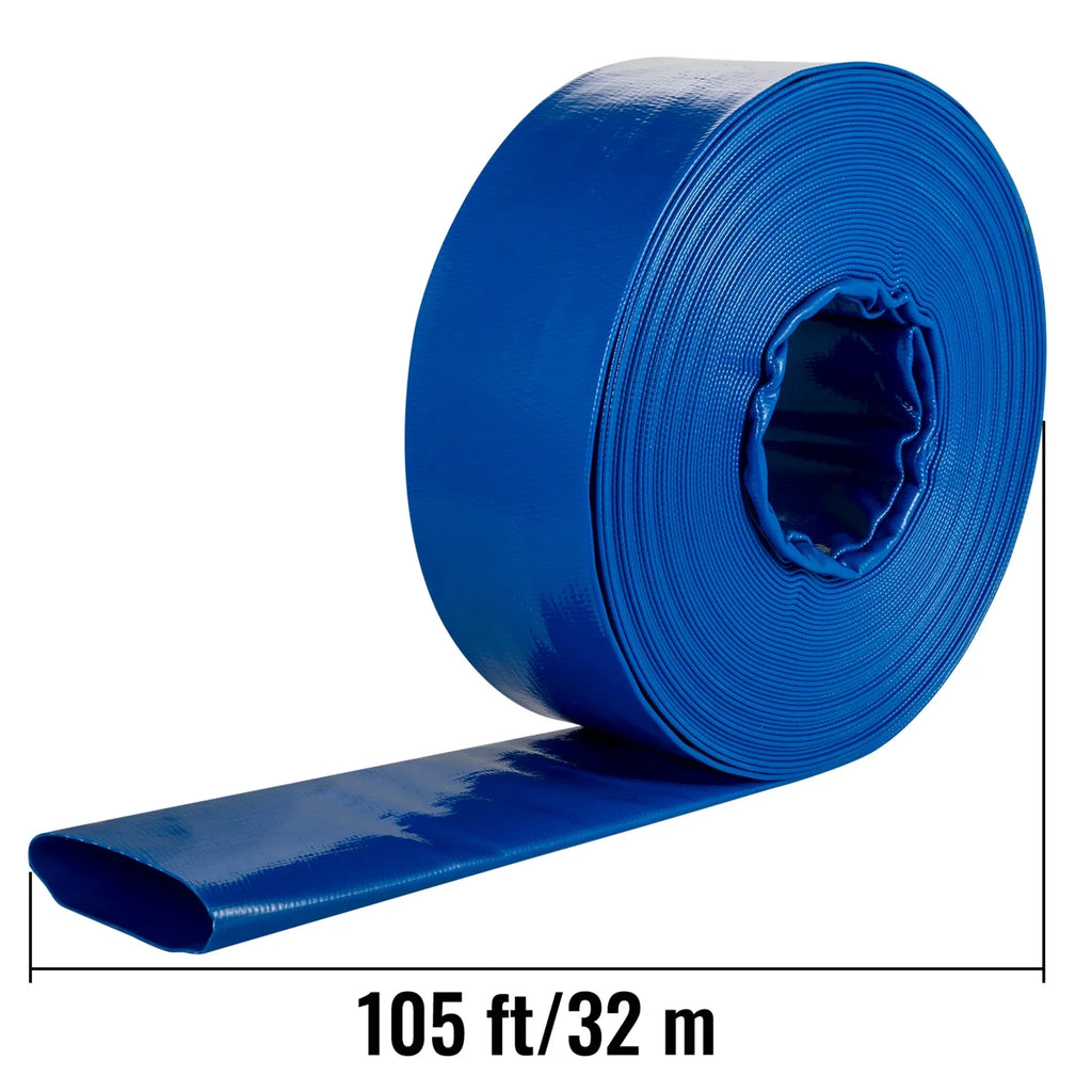BENTISM Discharge Hose; 1-1/2" x 105'; Fabric Lay Flat Hose; Heavy Duty Backwash Drain Hose with Clamps; Weather-proof & Burst-proof; Ideal for Swimming Pool & Transfer
