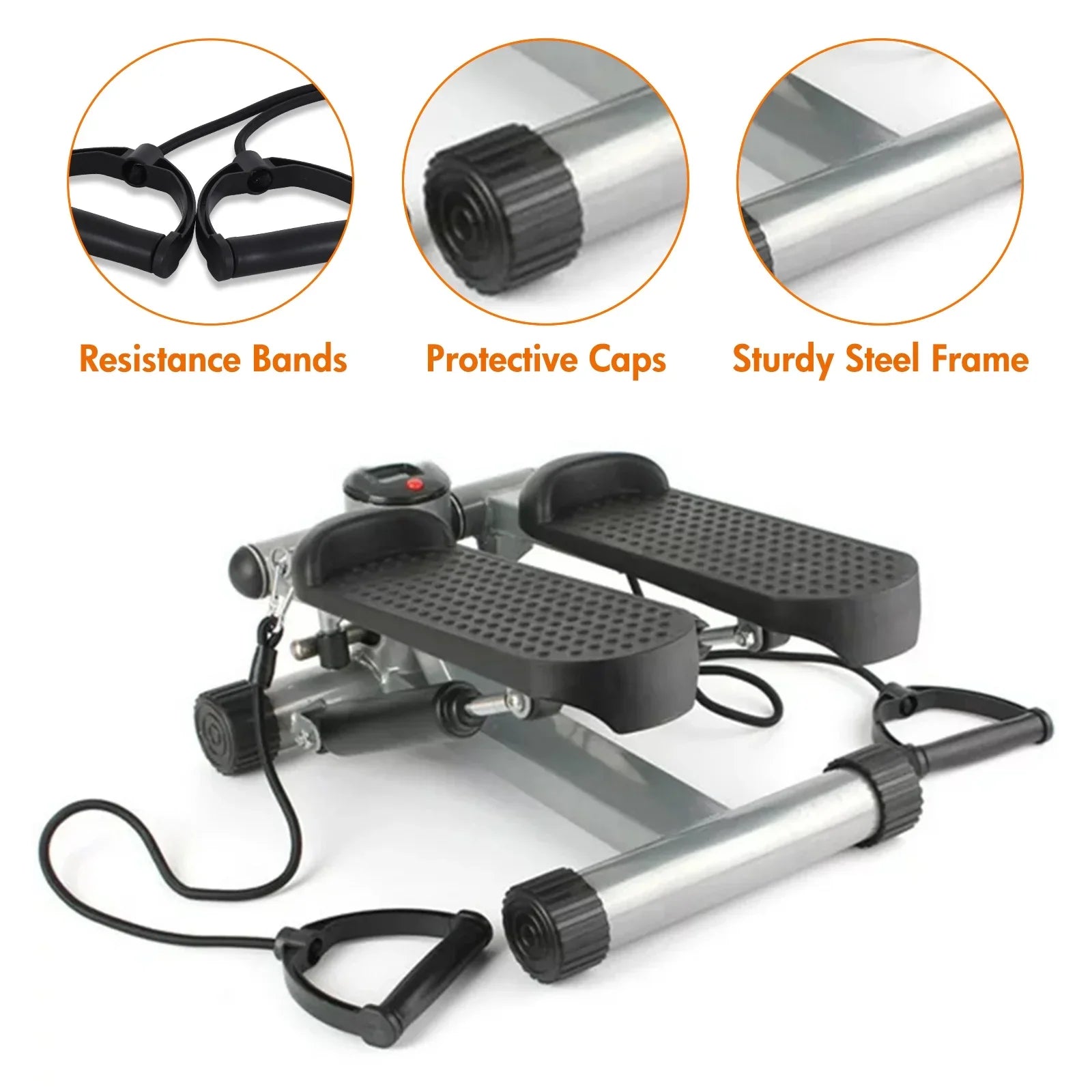 Stepper for Exercise; Stair Stepper Cardio Equipment with Resistance Bands; Mini Stepper Adjustable Stride Height Gray