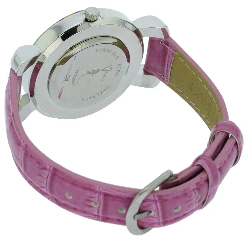 GlassOfVenice Serena Murano Millefiori Watch With Leather Band - Purple