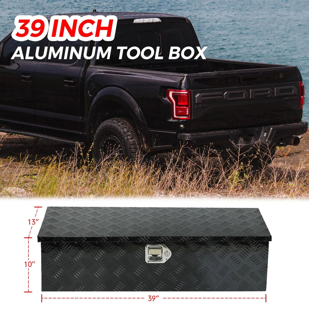 Confote 39 x 13 x 10 cmes Pick Up Truck Truck Bed Tool Box Trailer Storage Heavy Duty Aluminum; Lock and Keys; Liquidproof; Black
