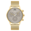 Movado Face 43MM Yellow Gold Ion-Plated Steel Case; Mesh Band Grey Dial Watch 3640052