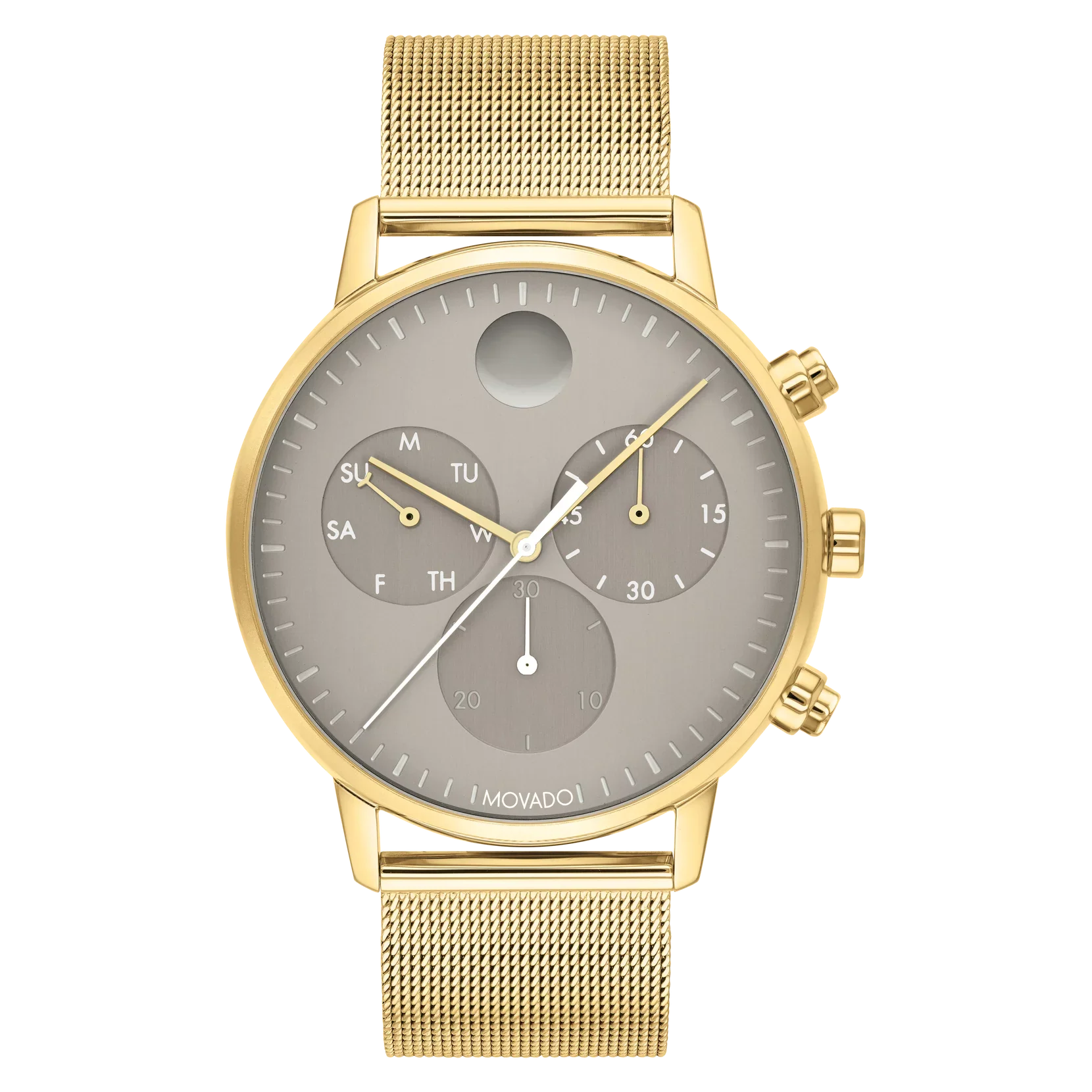 Movado Face 43MM Yellow Gold Ion-Plated Steel Case; Mesh Band Grey Dial Watch 3640052