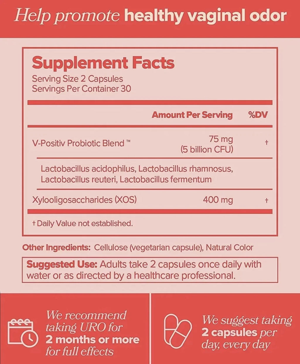 URO Vaginal Probiotics for Women pH Balance with Prebiotics Lactobacillus Blend -Promote Healthy Vaginal Odor Vaginal Flora; 60 Count (Pack of 1)