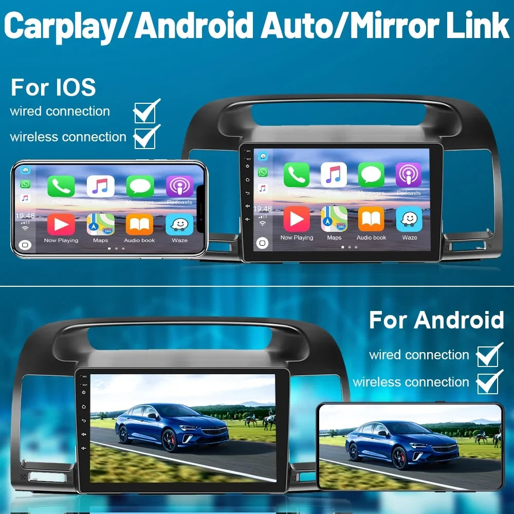 Podofo 2+64G Android 13 for Toyota Camry 2000-2003 Wireless Carplay Android Auto Mirror Link 9'' Touch Screen Car Stereo Radio WIFI GPS FM Bluetooth Hifi; AHD Backup Camera