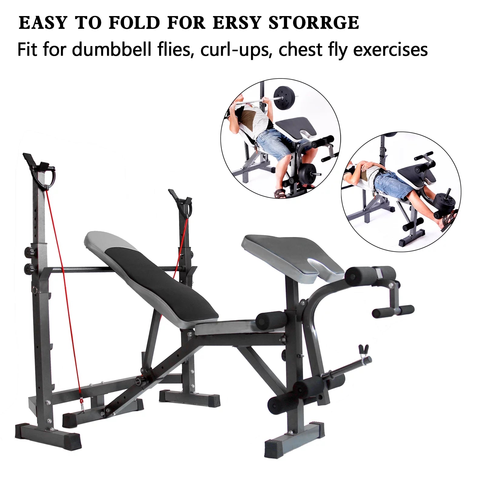 US Stock Body Champ Olympic Weight Bench; Workout Equipment for Home Workouts; Bench Press with Preacher Curl; Leg Developer and Crunch Handle for At Home Workouts