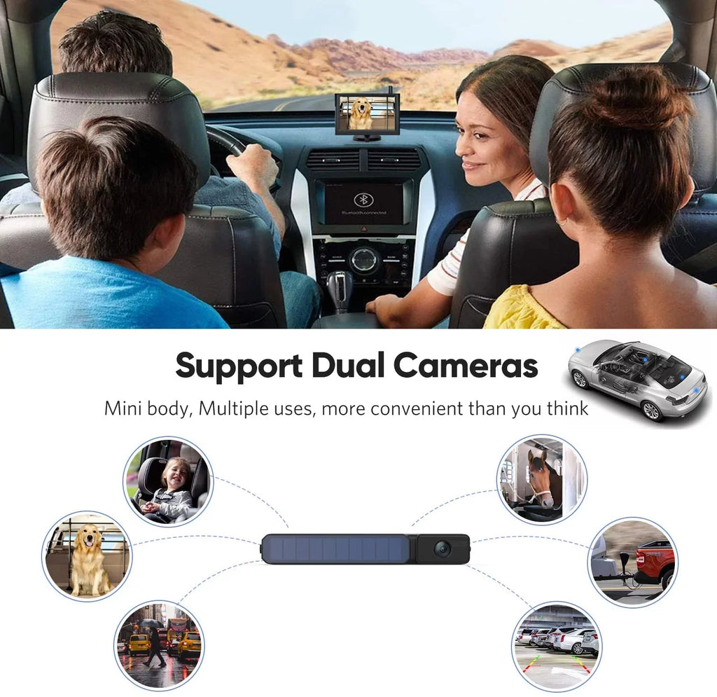 Foxpark Solar RV Wireless Backup Camera 5" Monitor Rear View Camera 2 Channels Trailer Reverse Camera for Van;Camper Highway Observations System (Solar 3)