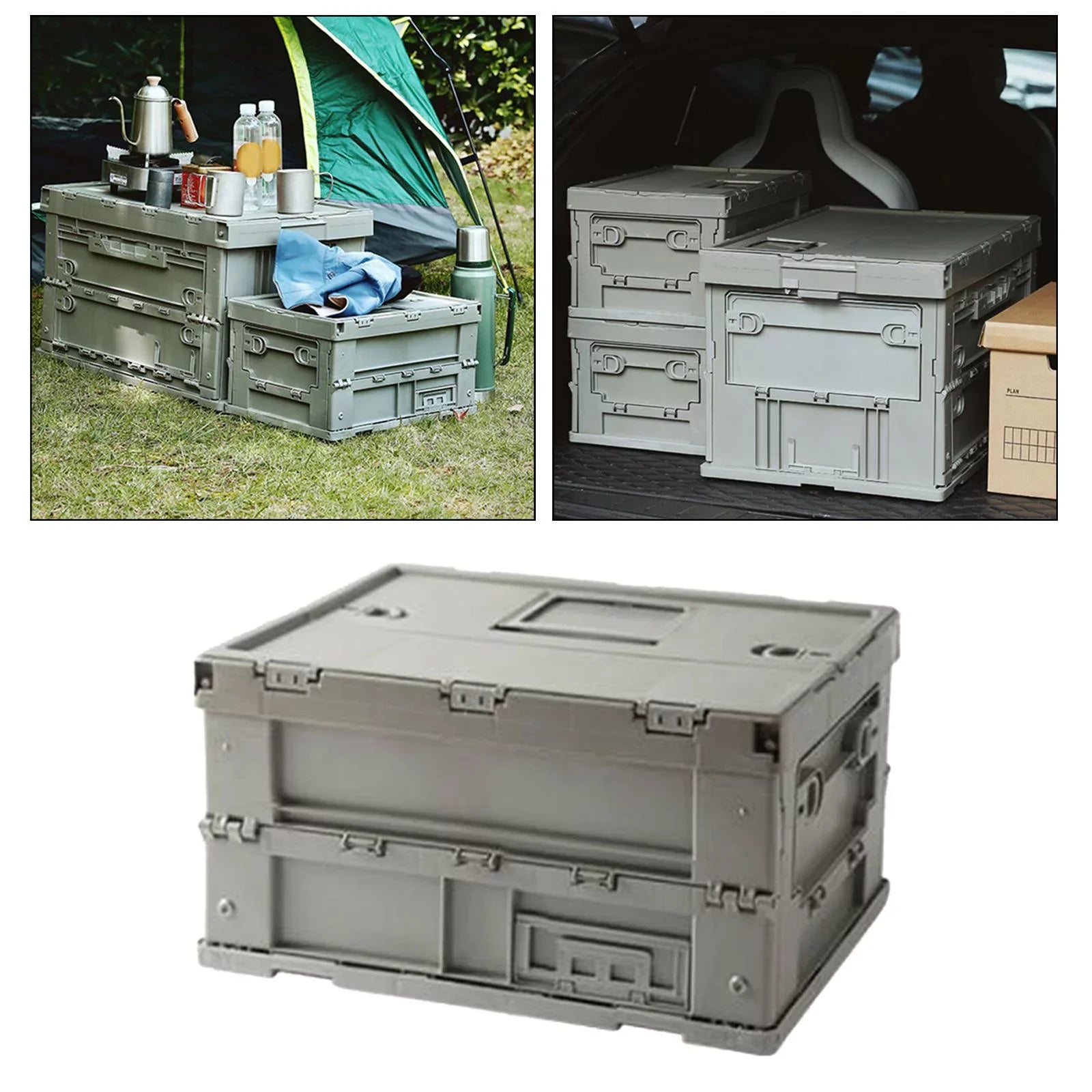 Storage Box Versatile Storage Bins Collapsible Crate Trunk Organizers Multifunctional Storage Containers Gray Green; 41x29.5x22cm