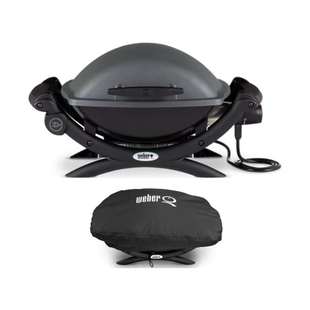 Weber Q 1400 Current-activated Grill (Black) with Grill Cover