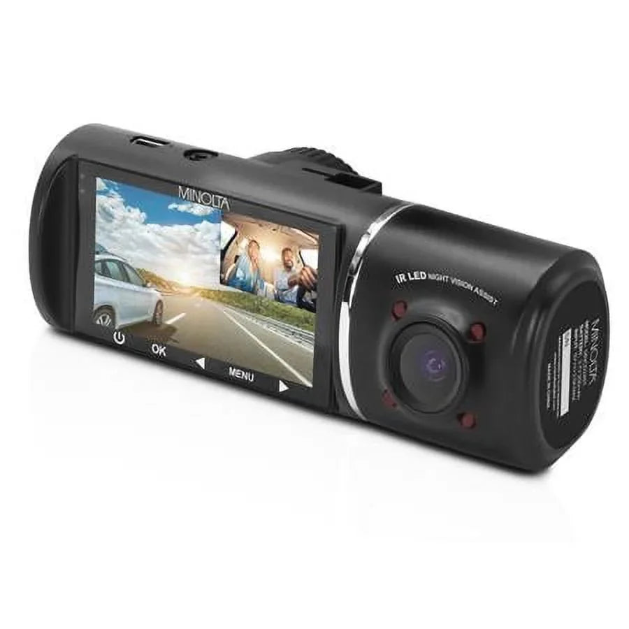 MNCD245T Full HD Front and Rear View 2.45" LCD Screen Dash Camera with 3-Channel Recording; Black