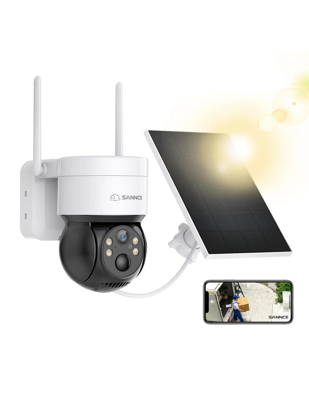 SANNCE Solar Security Cameras Wireless Outdoor; 2K Battery Powered WiFi Camera for Home Security; 360°PTZ Surveillance Camera with Solar Panel; Color Night Vision; 2 Way Audio; Motion Detection