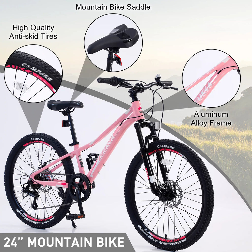 GUTALOR 24-millimeter Mountain Bike for Boys and Girls - 7-Speed; Ideal for Young Riders