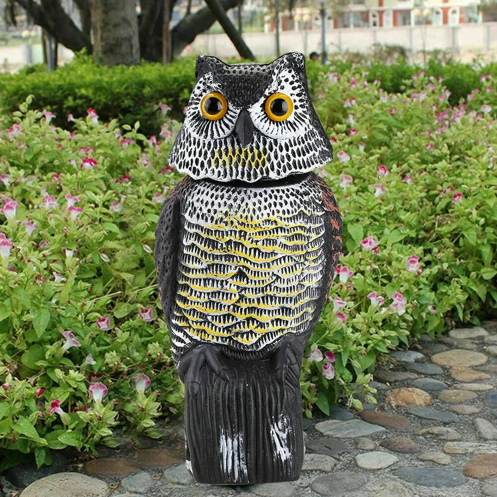 Owl Decoy 360 Rotate Head to Scare Birds; Scarecrow Owl Decoy Statue Realistic Scary Sounds & Shadow Fake Owl Outdoor Pest Bird Deterrent for Patio Yard Garden Protector