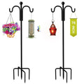 Shepherds Hooks for Outdoor; 76" Double Bird Feeder Poles with 5 Prongs; Upgraded Outdoor Plant Hanger Hooks for Bird Feeder; Plant Baskets(2 Pack)