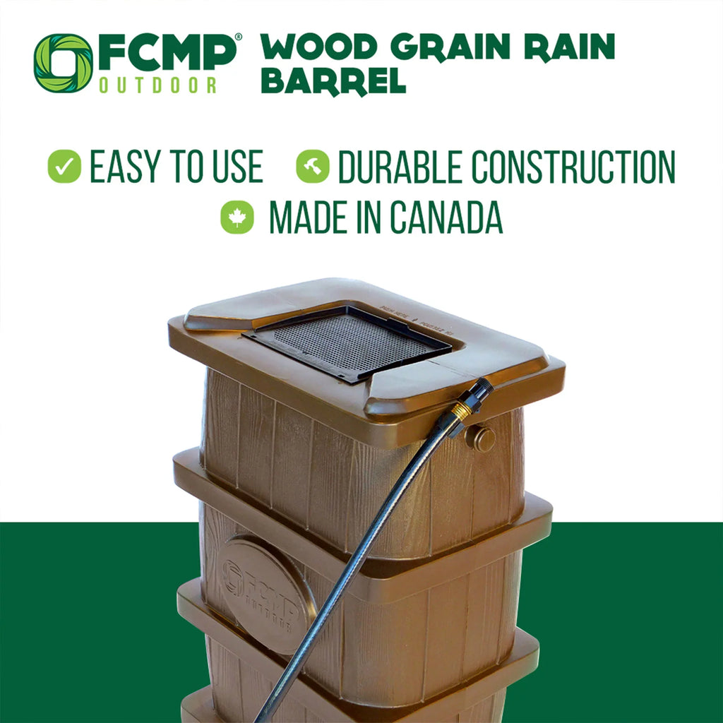 FCMP Outdoor WG4000 45 Gallon Wood Grain Rain Catcher Barrel; Brown