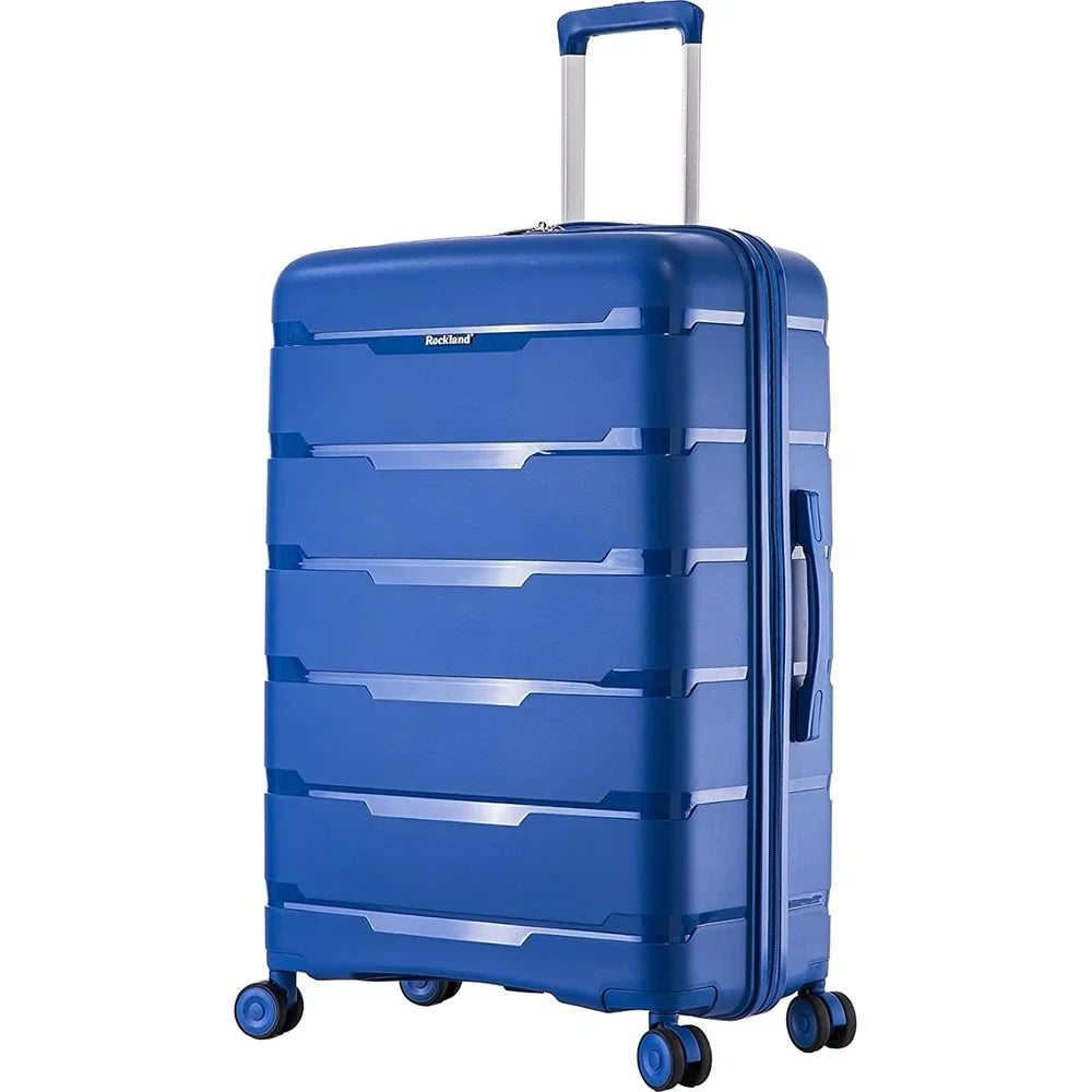 Rockland Pasadena Hardside Spinner Wheel Luggage; Blue; 19"; 23"; 27"- (Open Box)
