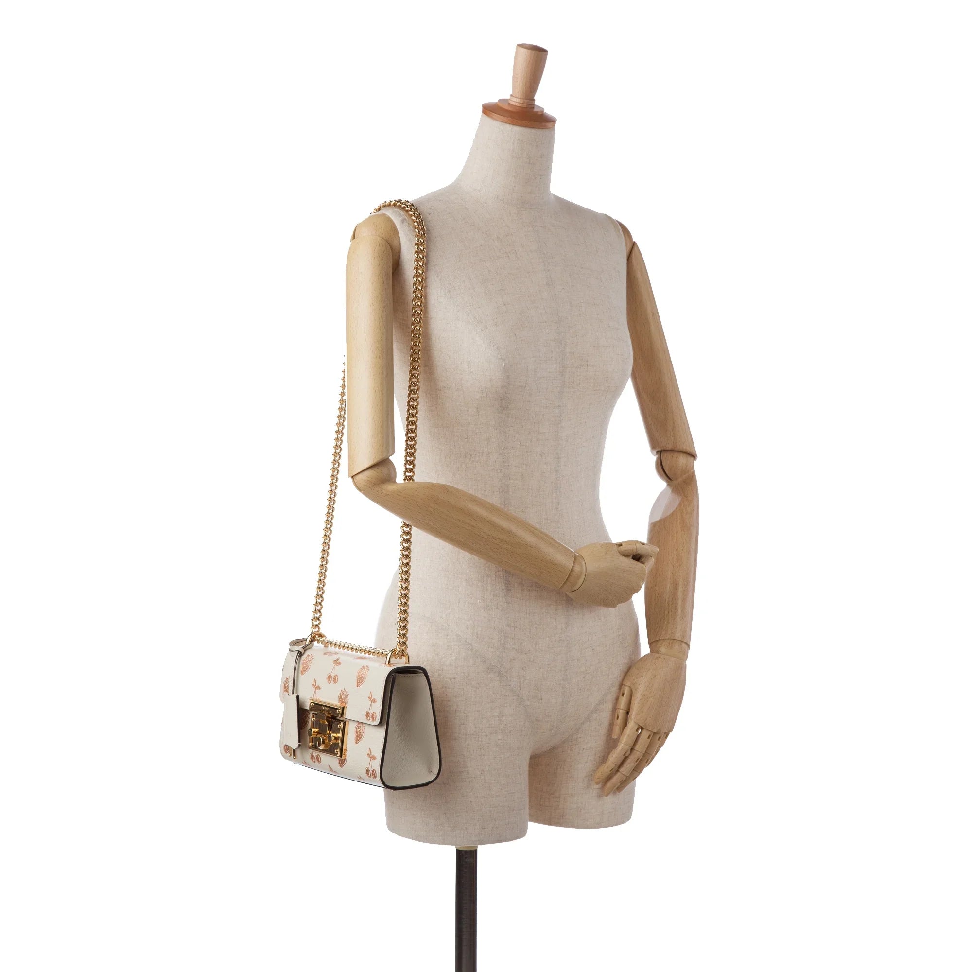 Pre-Owned Authenticated Gucci Small Berry Padlock Shoulder Bag Calf Leather White Unisex (New with Defects)