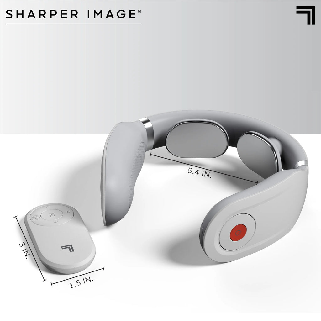 Sharper Image® Neck Tens Muscle Stimulator with Soothing Heat & Wireless Remote; Pain Relief Therapy With 3 Massage Modes & 15 Intensity Levels; USB Rechargeable; 4 Hour Battery Life