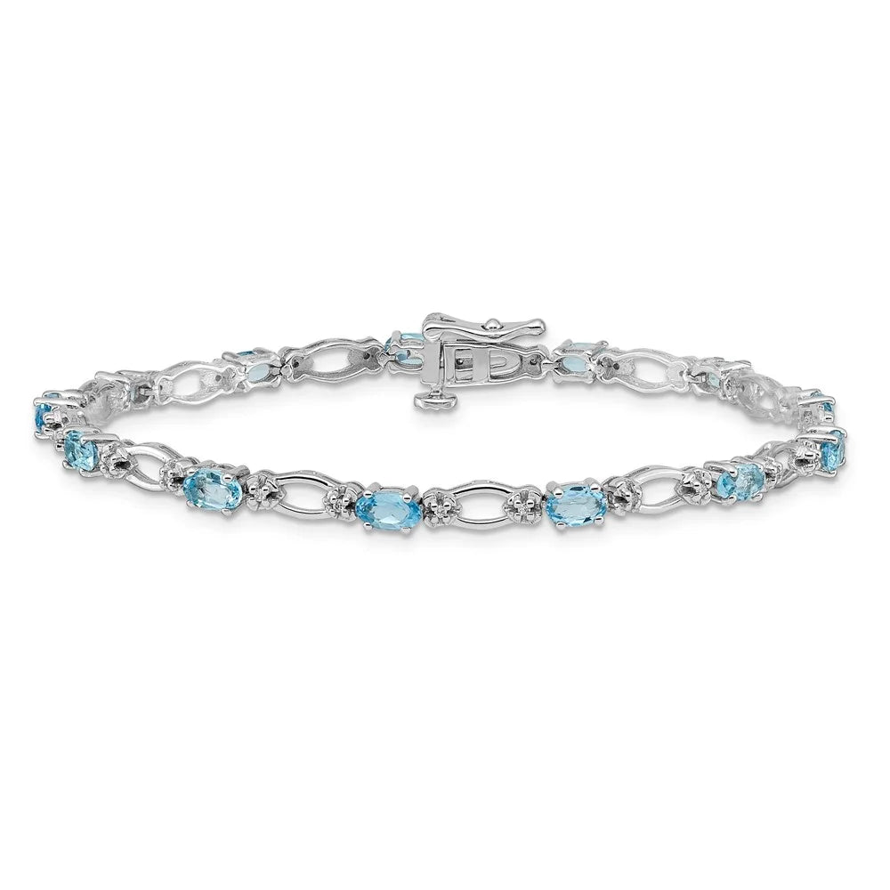 14k White Gold Diamond and Blue Topaz Bracelet QBM4491-BT-010-WA