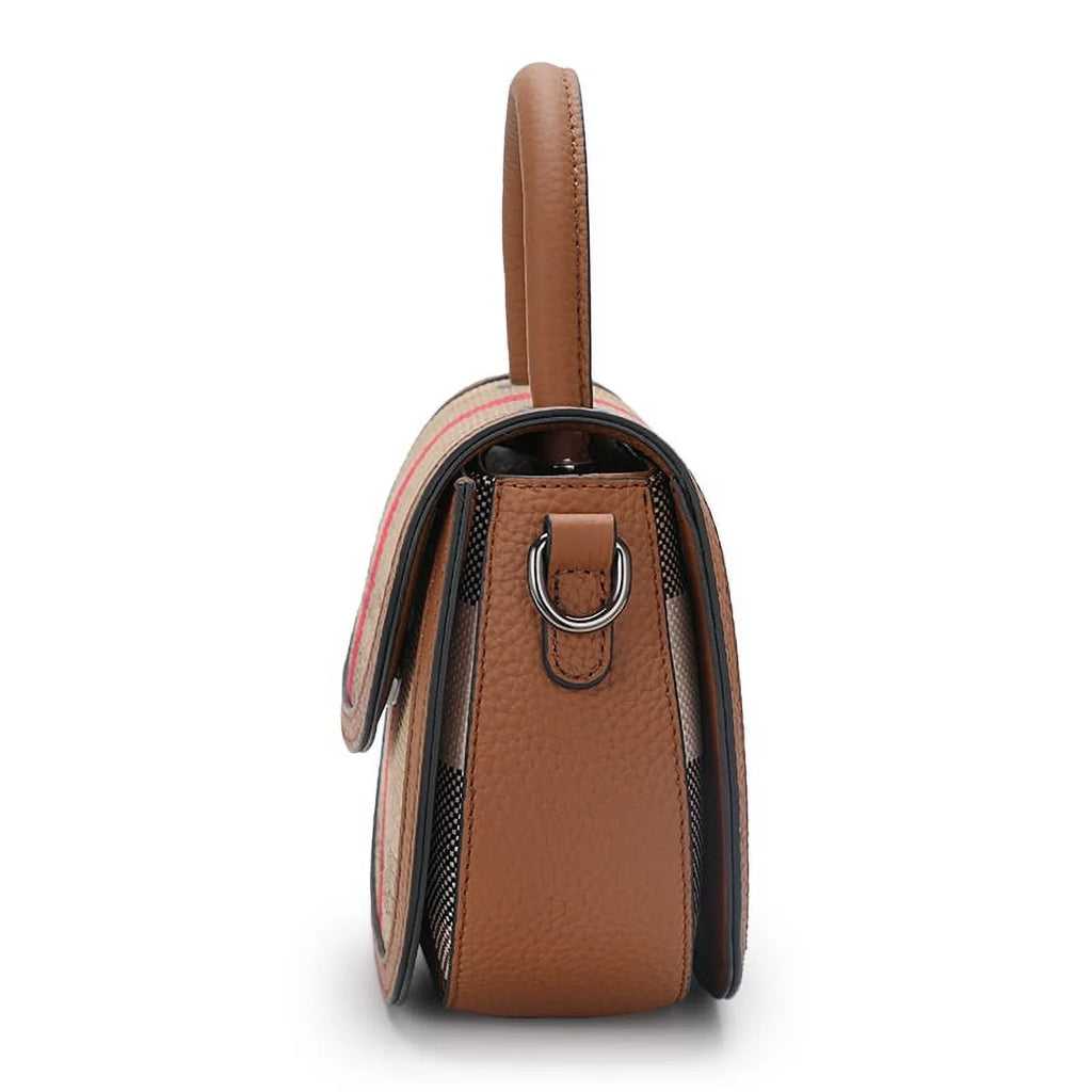 Aidrani New Women's One Shoulder Crossbody Bag Canvas with Cowhide Saddle Bag