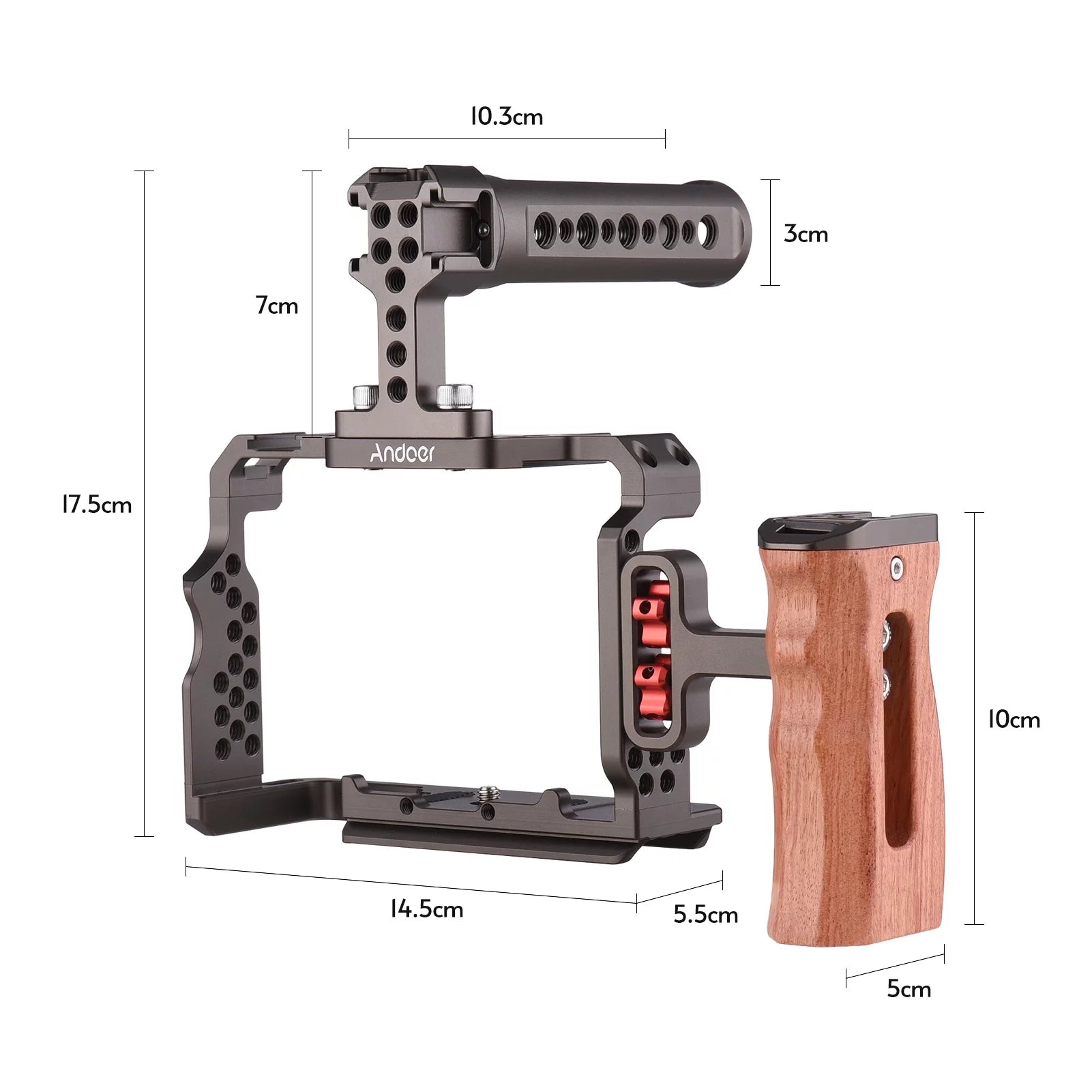 7299 Aluminum Alloy Cage Kit with Video Rig Handle Wooden Grip Replacement for Sony A7R III/ A7 II/ A7III