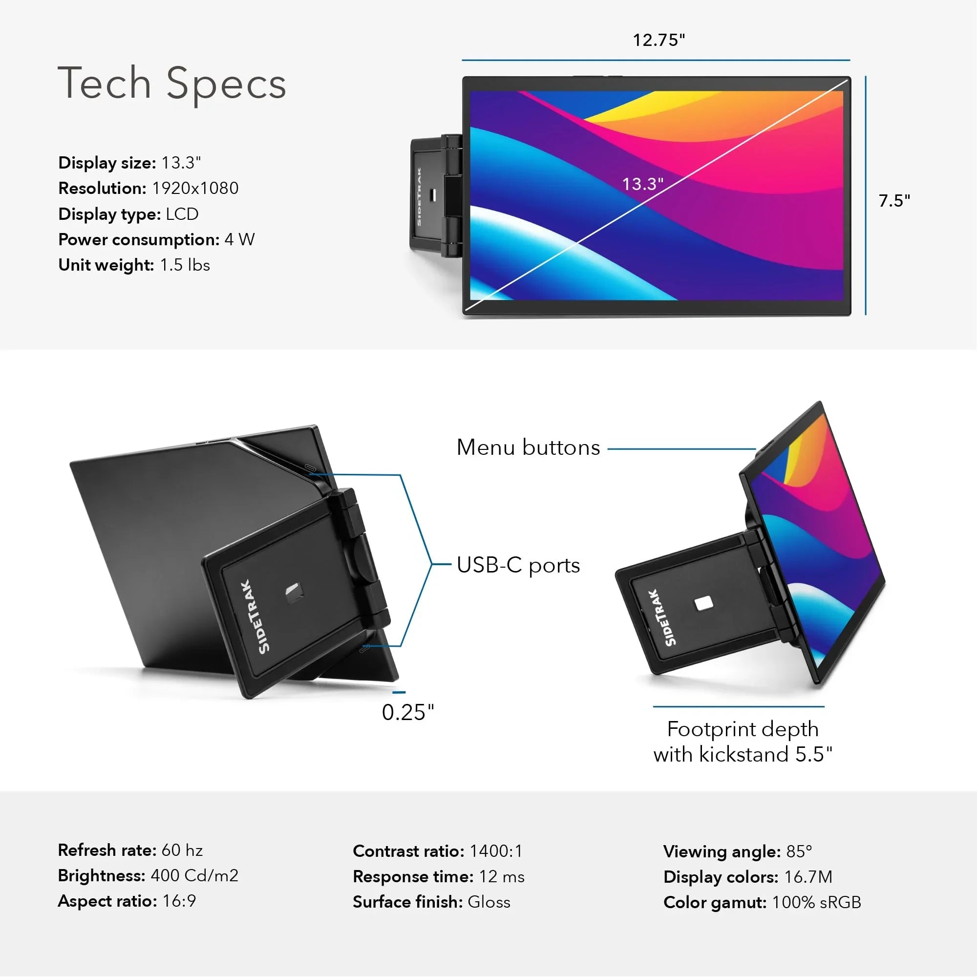SideTrak Swivel Pro Triple Touch | Touchscreen Ultra Slim Attachable Portable Monitor for Laptops