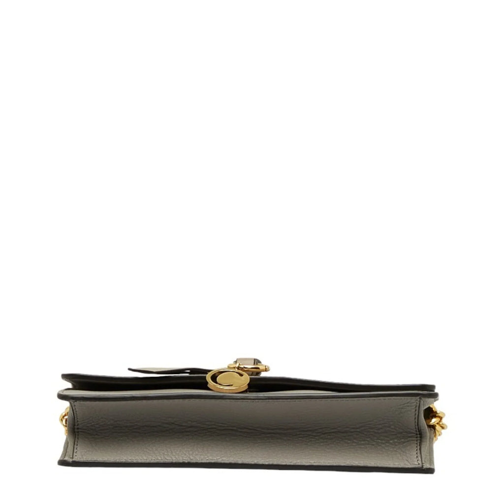 Pre-Owned Chloé Chloe ALPHABET Alphabet Chain Shoulder Bag Gray Leather Women's (Good)