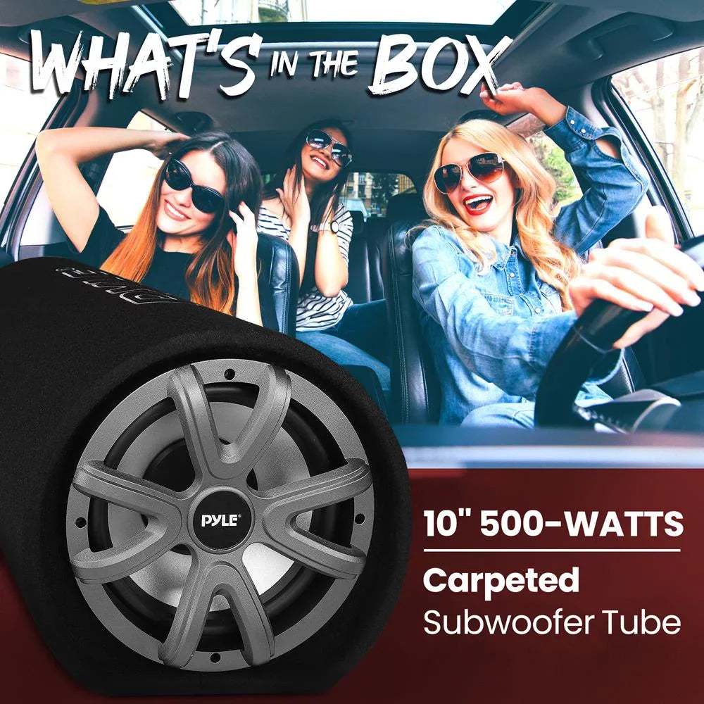 Pyle10-cm Carpeted Subwoofer Tube Speaker 500-Watt High Power Car Audio Sub Bass Enclosure System