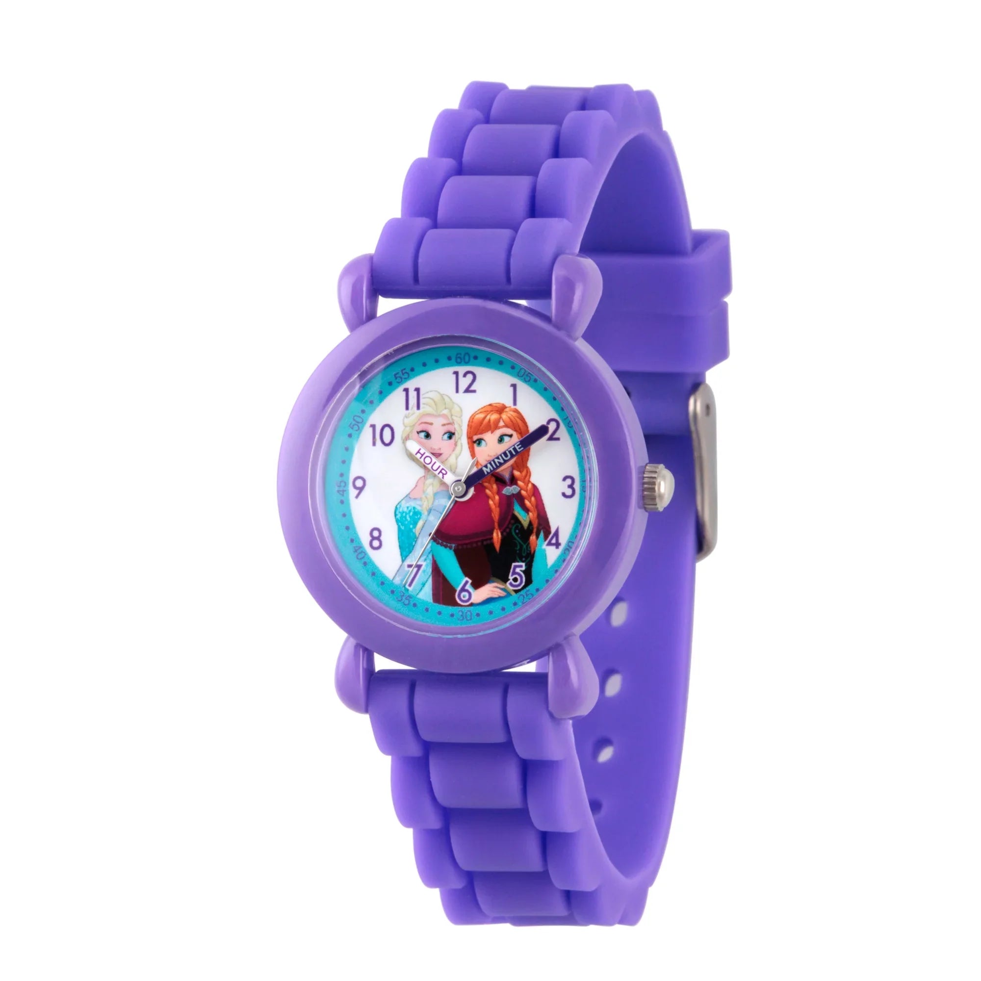 Frozen Elsa and Anna Girls' Purple Plastic Time Teacher Watch; Purple Silicon Strap