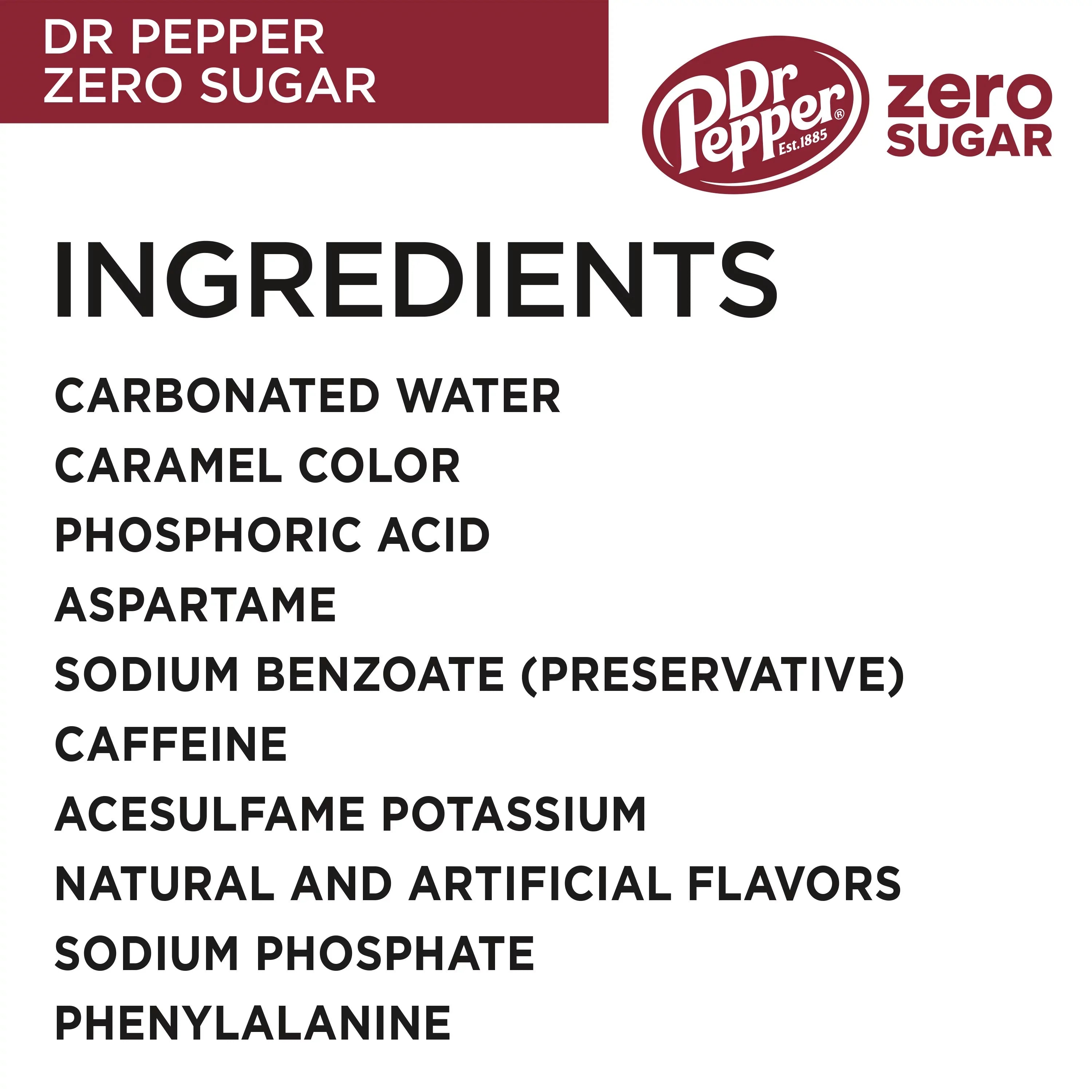 Dr Pepper Zero Sugar Soda Pop; 12 fl oz; 24 Pack Cans