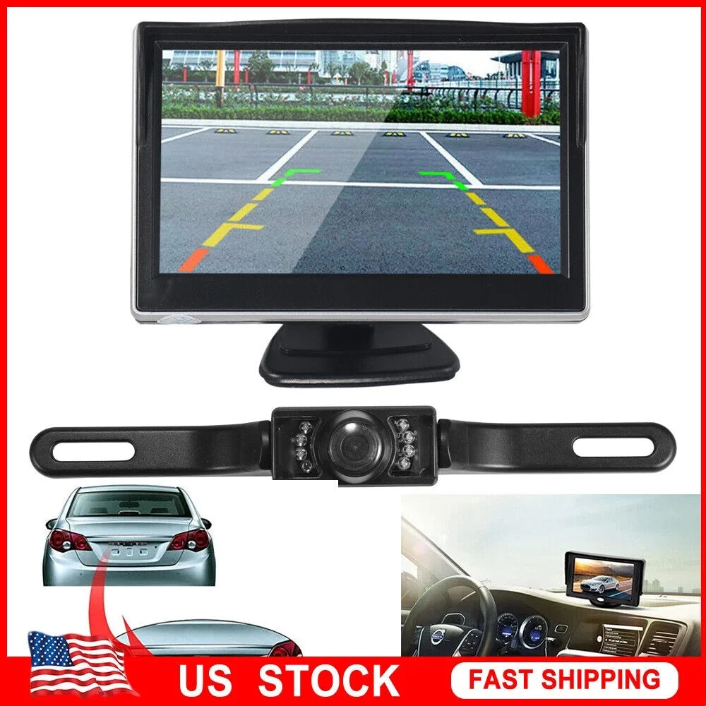 Jahy2Tech Car Night Vision Backup Camera Kit 5" Wireless Monitor HD Rear View Fluidproof