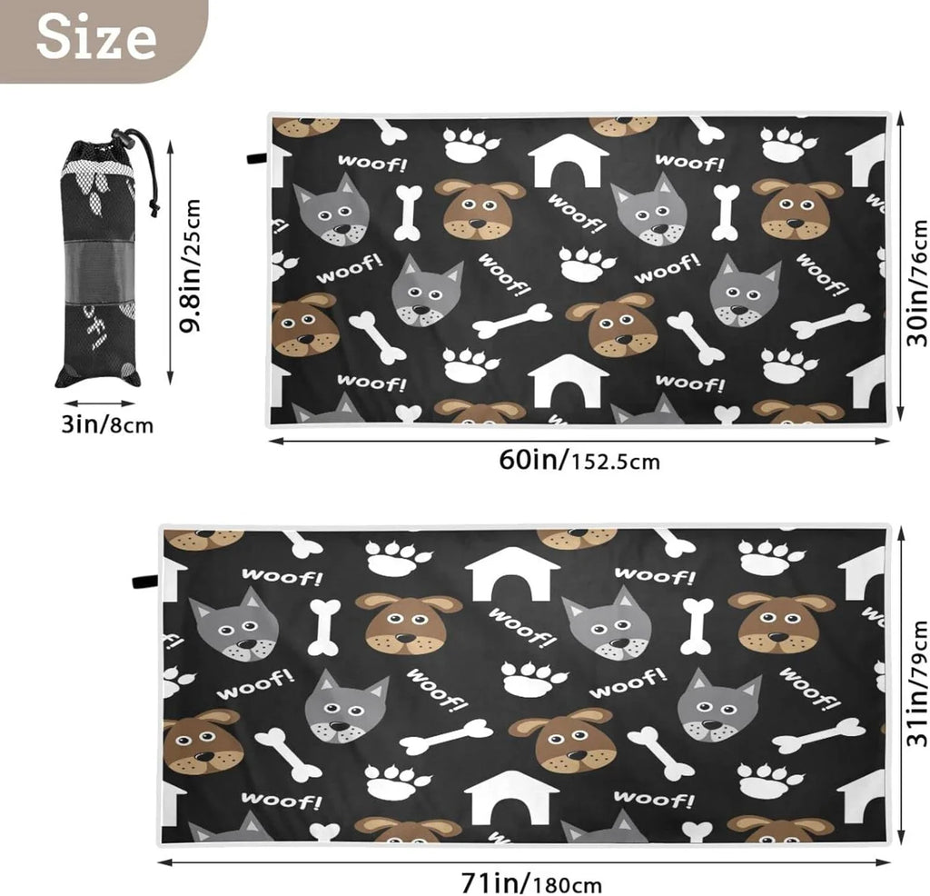 Bestwell Lovely Dogs Beach Towel Oversized Towel Blanket; Thin Lightweight Microfiber Sand Free Quick Dry Towel; 31”X71” Multipurpose Pool Bath Yoga Swim Shower Towel