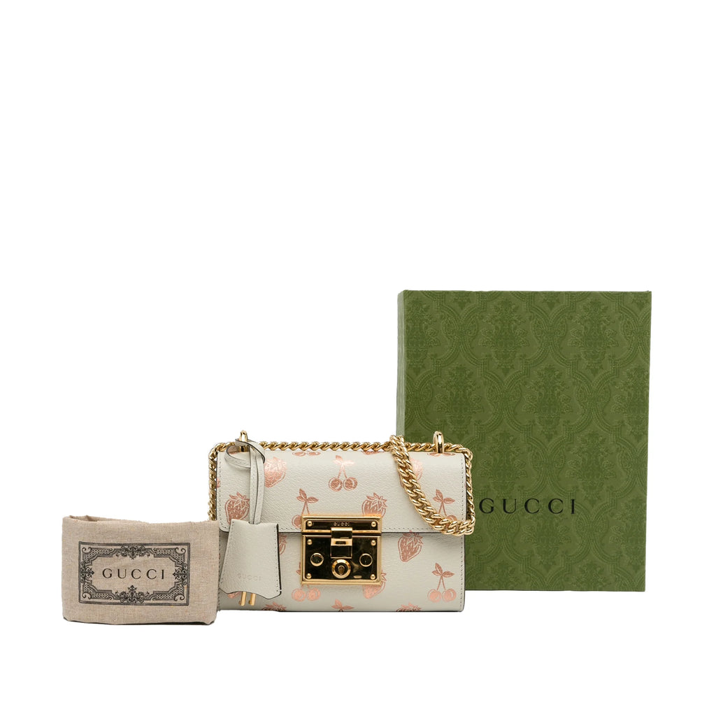 Pre-Owned Authenticated Gucci Small Berry Padlock Shoulder Bag Calf Leather White Unisex (New with Defects)
