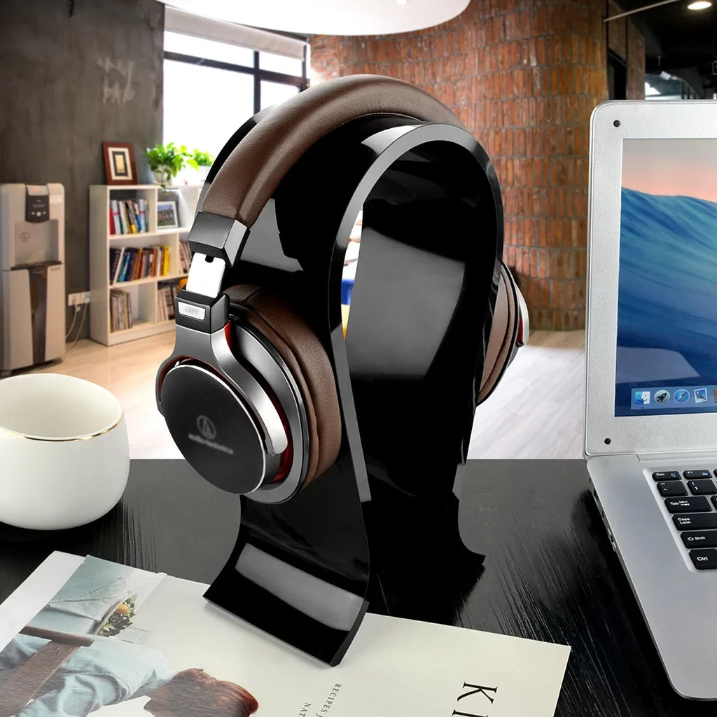 Geekria Acrylic Omega Headphone Stand for Over-Ear Headphones; Gaming Headset Stand; Desk Display Hanger Compatible with Sony; AKG; Sennheiser; JVC; Philips; Bang & Olufsen Headsets (Black)